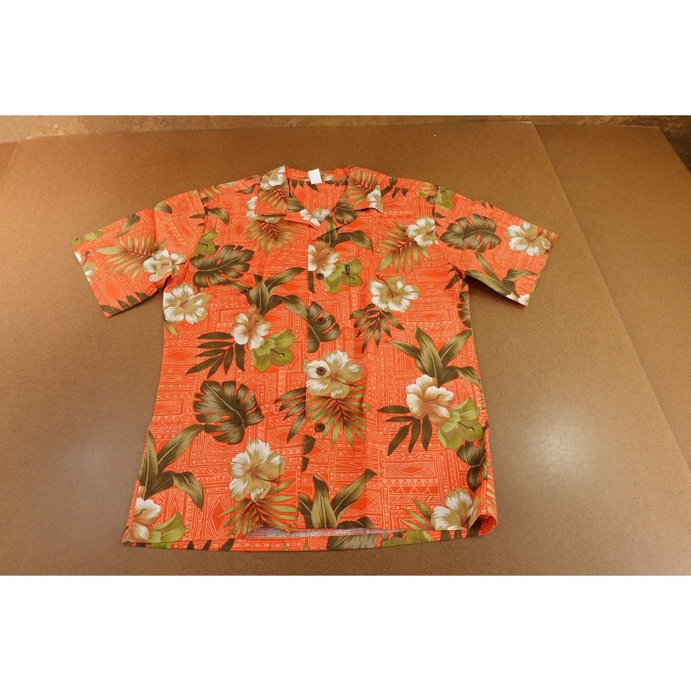 Palmwave Hawaii Men's Size Large Orange Floral Print Short Sleeve Camp Shirt